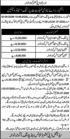 Deputy Commissioner Office Gujranwala Tender Notice